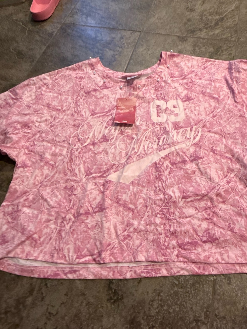 Pink camo Megan moroney pearl neck shirt